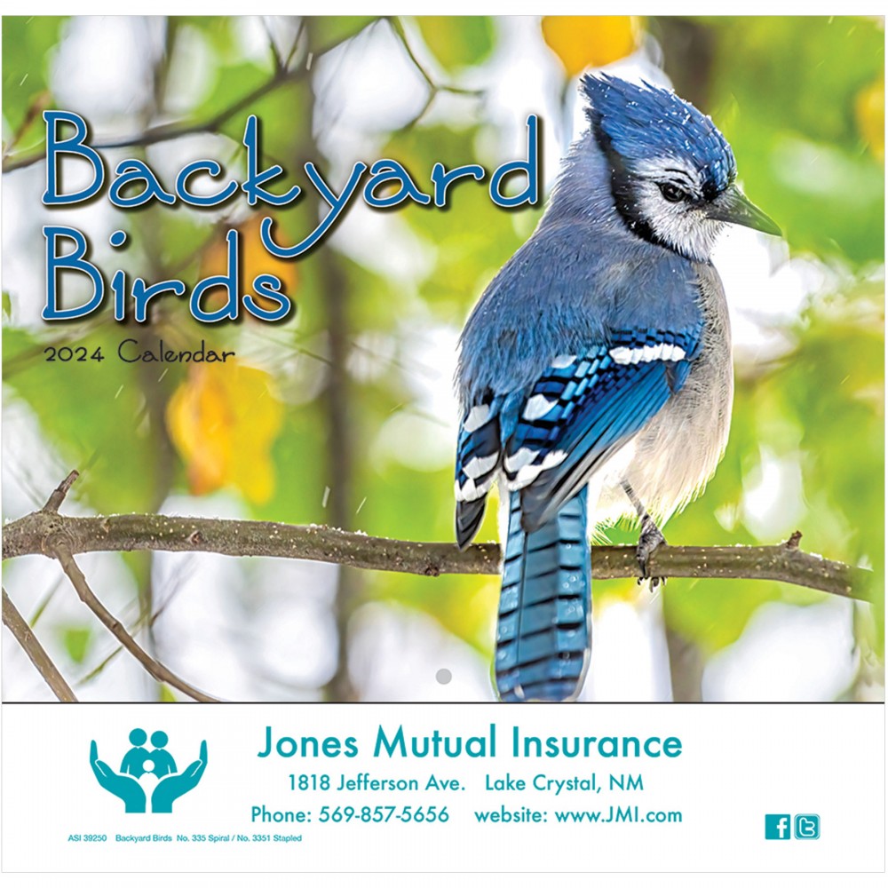 Backyard Birds Wall Calendar - Stapled: 2024 Custom Imprinted Backyard Birds Wall Calendar - Stapled: 2024 Custom Imprinted