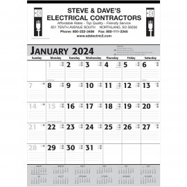 Logo Printed Commercial Planner Wall Calendar - Grey & Black: 2024, 1 Color Imprint