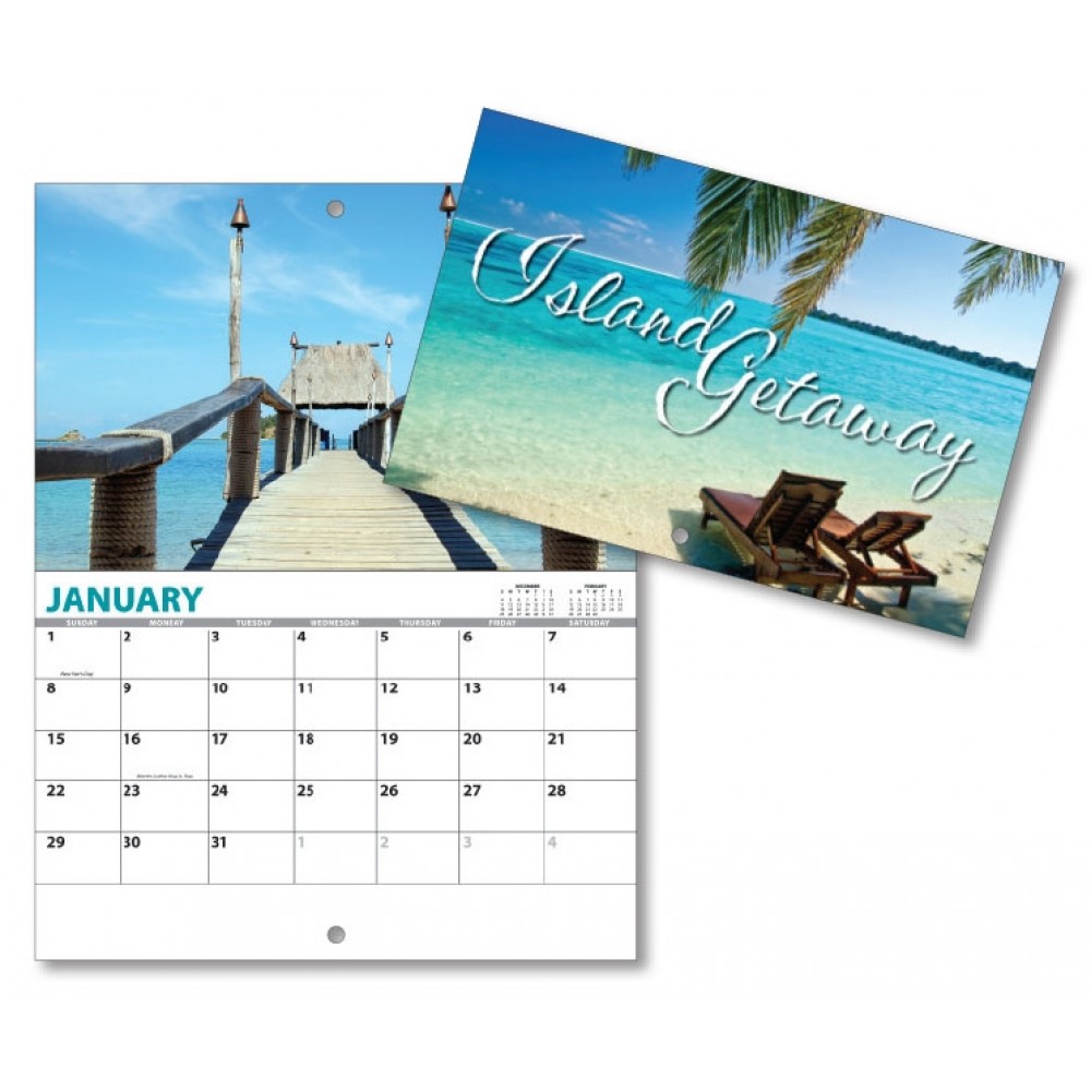 13 Month Mini Custom Photo Appointment Wall Calendar - ISLAND GETAWAY Custom Imprinted