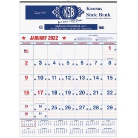 Logo Printed Patriotic Red & Blue Contractor Calendar w/2 Color Imprint (18"x25")