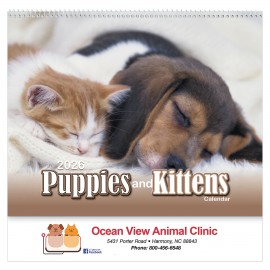 Puppies & Kittens Wall Calendar: 2026 Spiral Bound Custom Imprinted