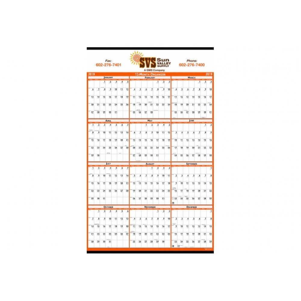 Personalized Non-Laminated Wall Calendar w/Tinning on Top (19"x26")
