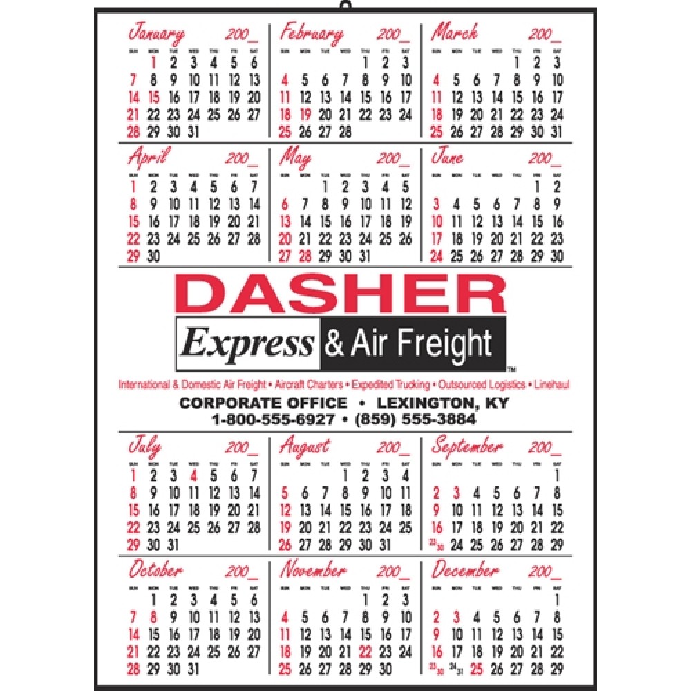 Logo Printed Center Ad Copy Yearly Calendar w/Borderless Months