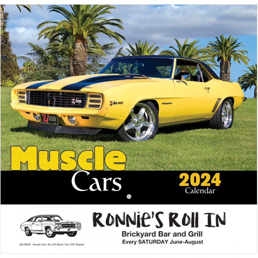 Logo Printed Muscle Cars Wall Calendar - Stapled: 2024 Logo Printed Muscle Cars Wall Calendar - Stapled: 2024