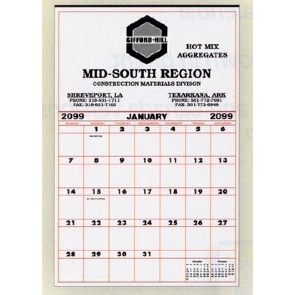 Personalized Contractor's Commercial Wall Calendar - 12 Sheet
