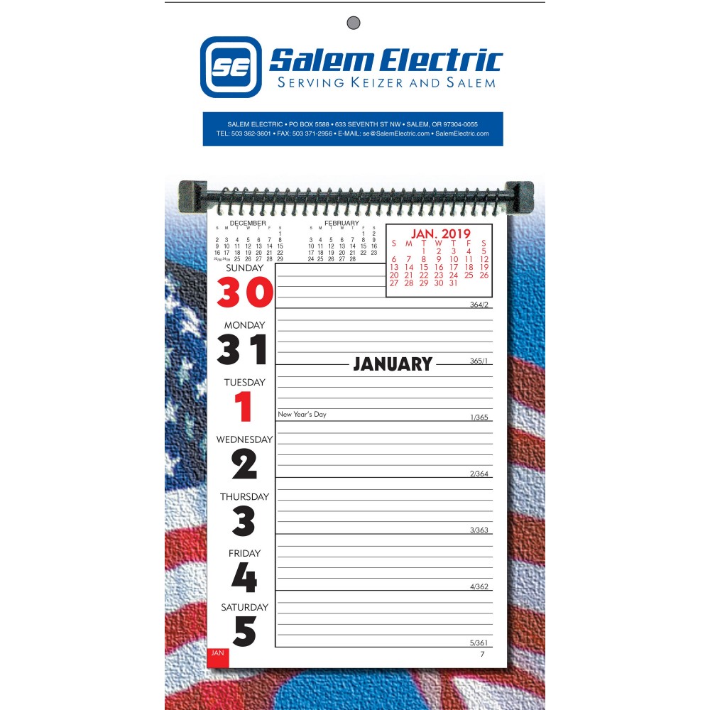 Logo Printed Stock Almanac Weekly Memo Wall Calendar (Patriotic)