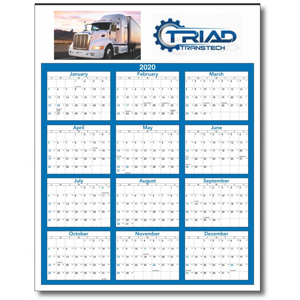 Logo Printed Yearly View Wall Calendar - Full Color Imprint