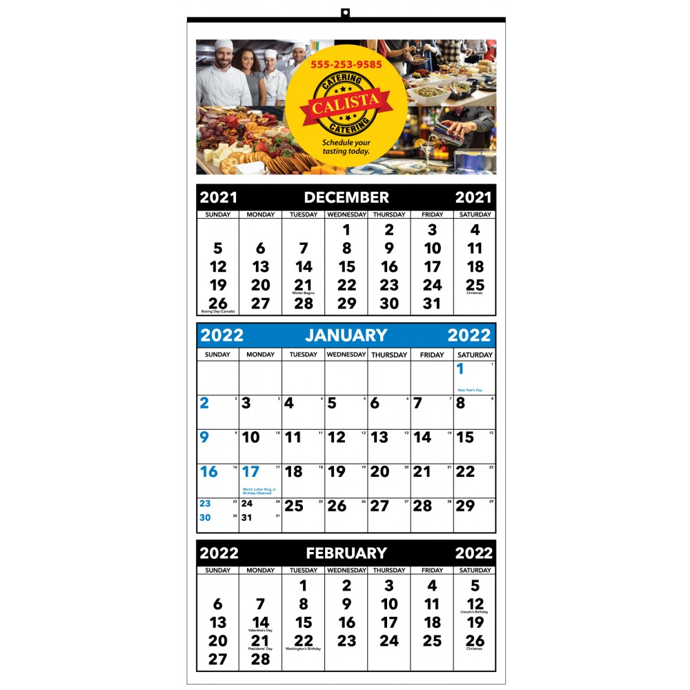 Logo Printed Full Color 3 Month at a Glance Wall Calendar