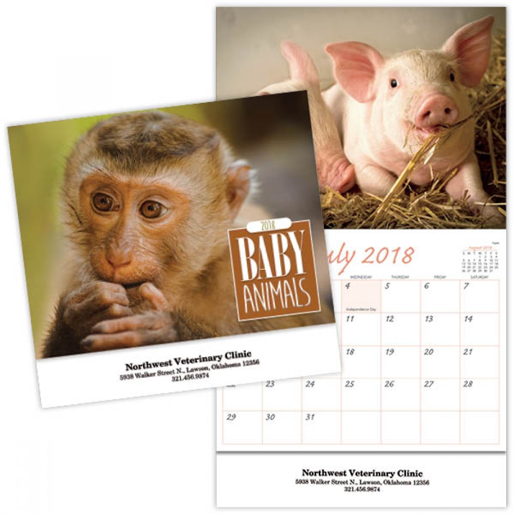Logo Printed Baby Animals Stapled Wall Calendar Logo Printed Baby Animals Stapled Wall Calendar