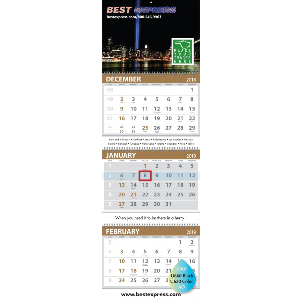 Custom 3-Month Premium Wall Calendar Custom Imprinted