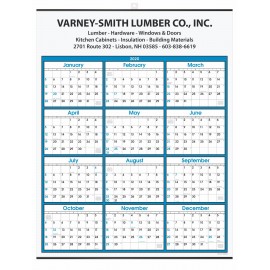 Personalized Blue Border Modern Yearly Calendar w/Top Imprint