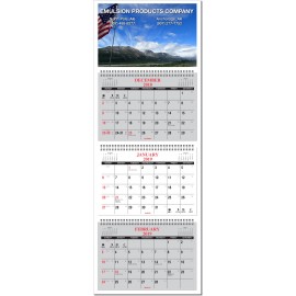 Custom Imprinted Four Panel 3 Month View Wall Calendar-Full Color