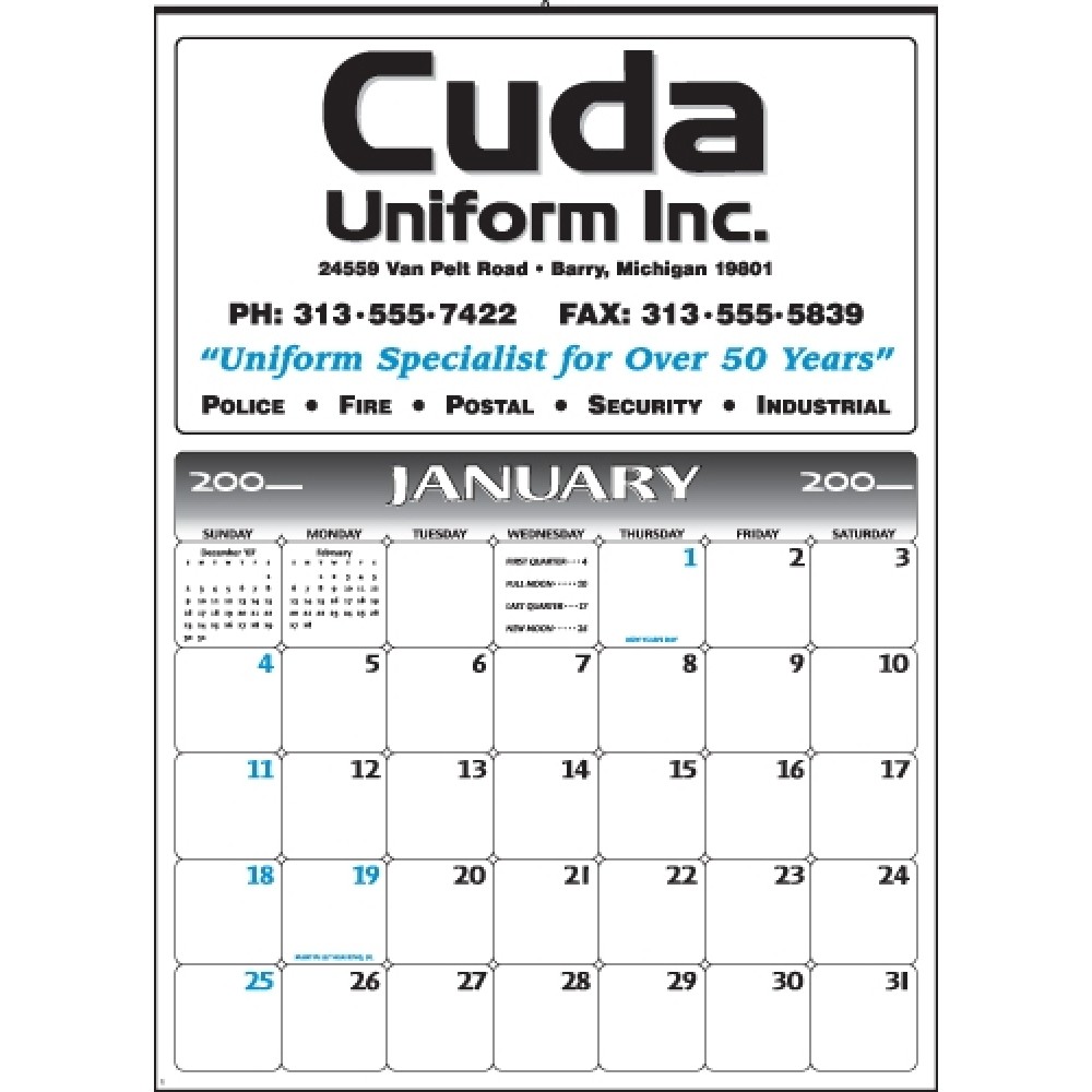 Personalized Large 12 Sheet Calendar w/Open Date Blocks