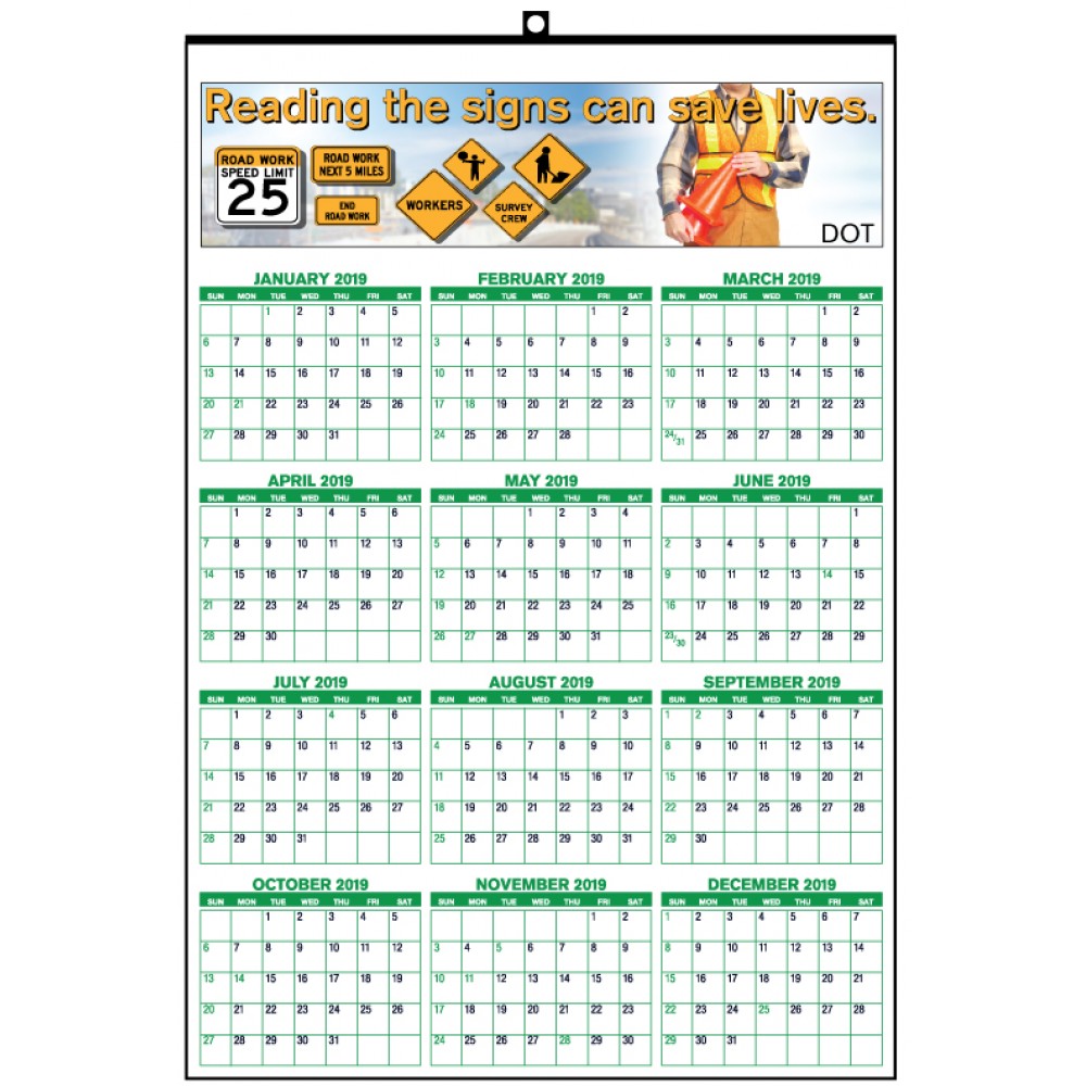 13"x19" Year at A Glance Wall Calendar w/ 1/2"x1/2" Date Box Custom Printed