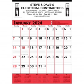 Commercial Planner Wall Calendar - Red & Black: 2024, 1 Color Imprint Logo Printed