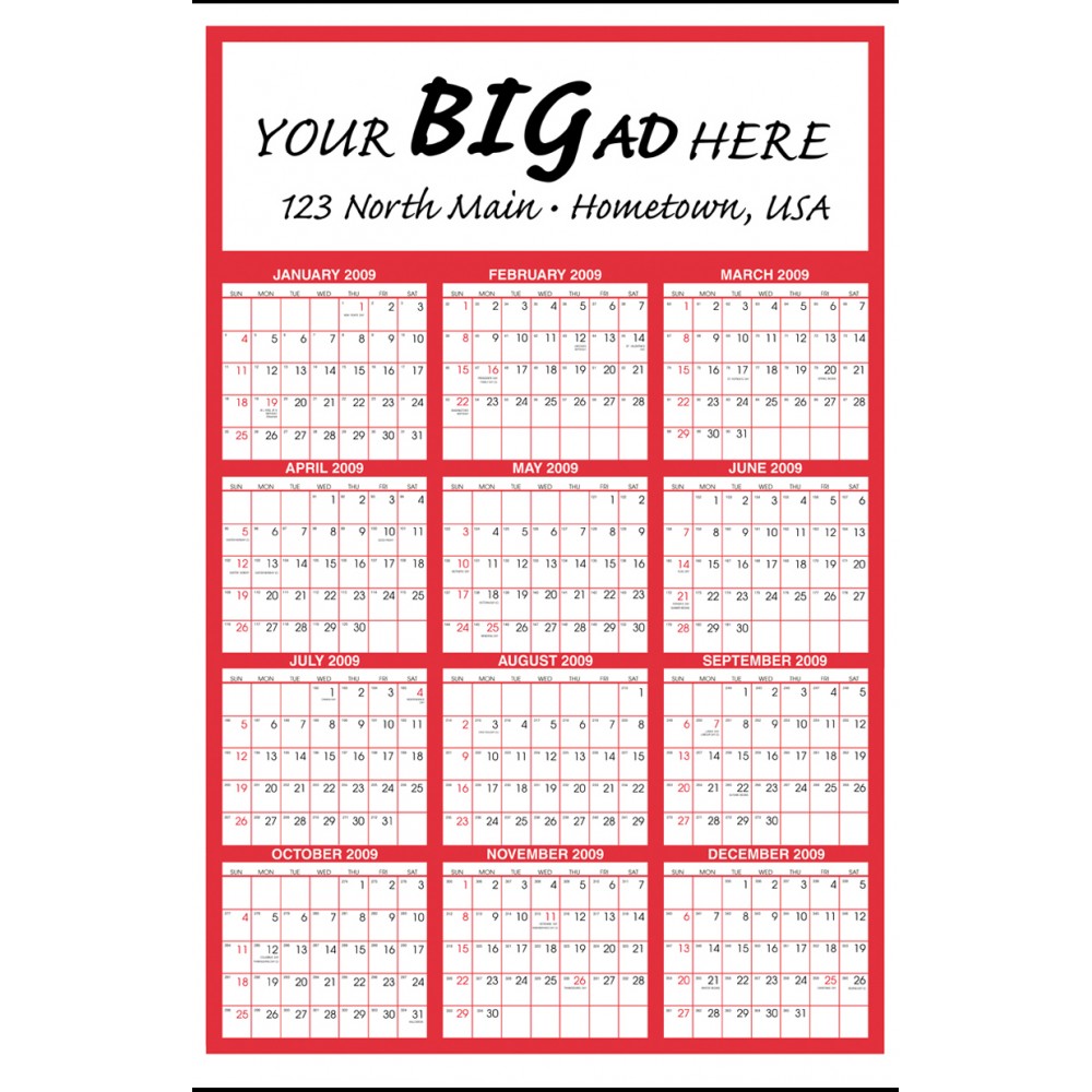 Logo Printed Jumbo Yearly View Commercial Wall Calendar