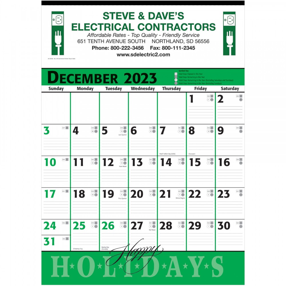 Commercial Planner Wall Calendar - Green & Black: 2024, 2+ Imprint Colors Custom Imprinted