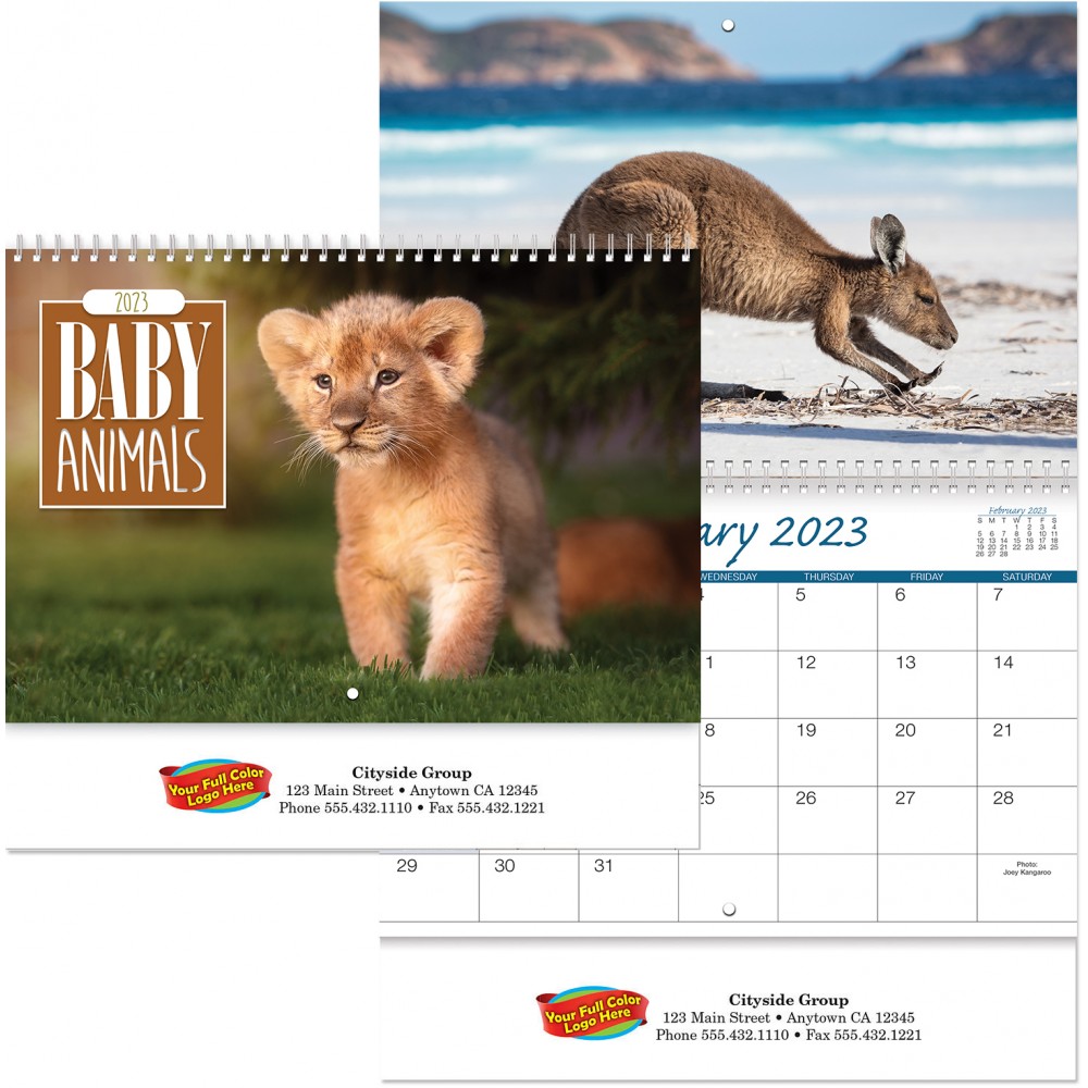 Full Color Baby Animals Spiral Wall Calendar with Logo Full Color Baby Animals Spiral Wall Calendar with Logo