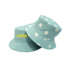 Reversible Cotton Small Flower Pattern Bucket Hat with Logo