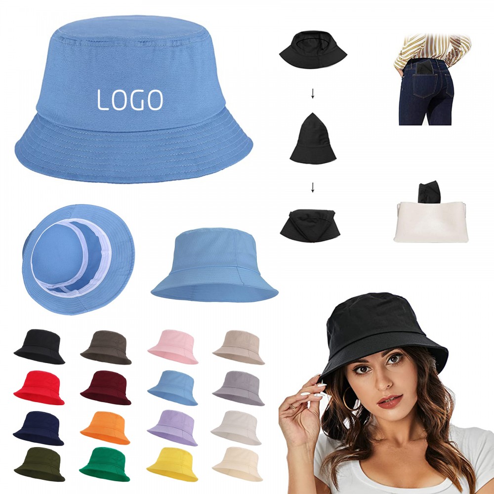 Cotton Packable Bucket Hat with Logo