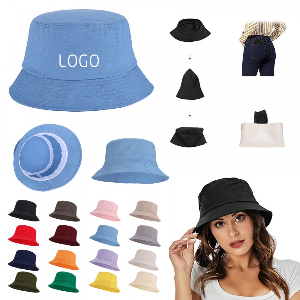 Cotton Packable Bucket Hat with Logo Cotton Packable Bucket Hat with Logo