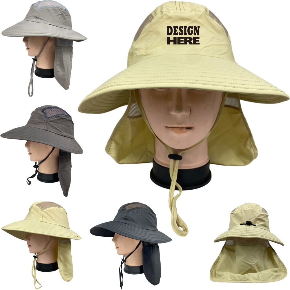 Wide Brim Waterproof Safari Mesh Bucket Hat with Logo -   | Bucket Hats