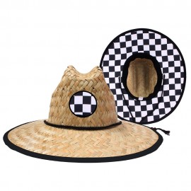 Customized Lifeguard Straw Hat Patch And Full Color Underbrim Imprint