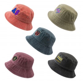 Washed Pigment Dyed Cotton Bucket Hat with Logo