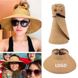 Roll Up Sun Visor Wide Brim Straw Hat with Logo