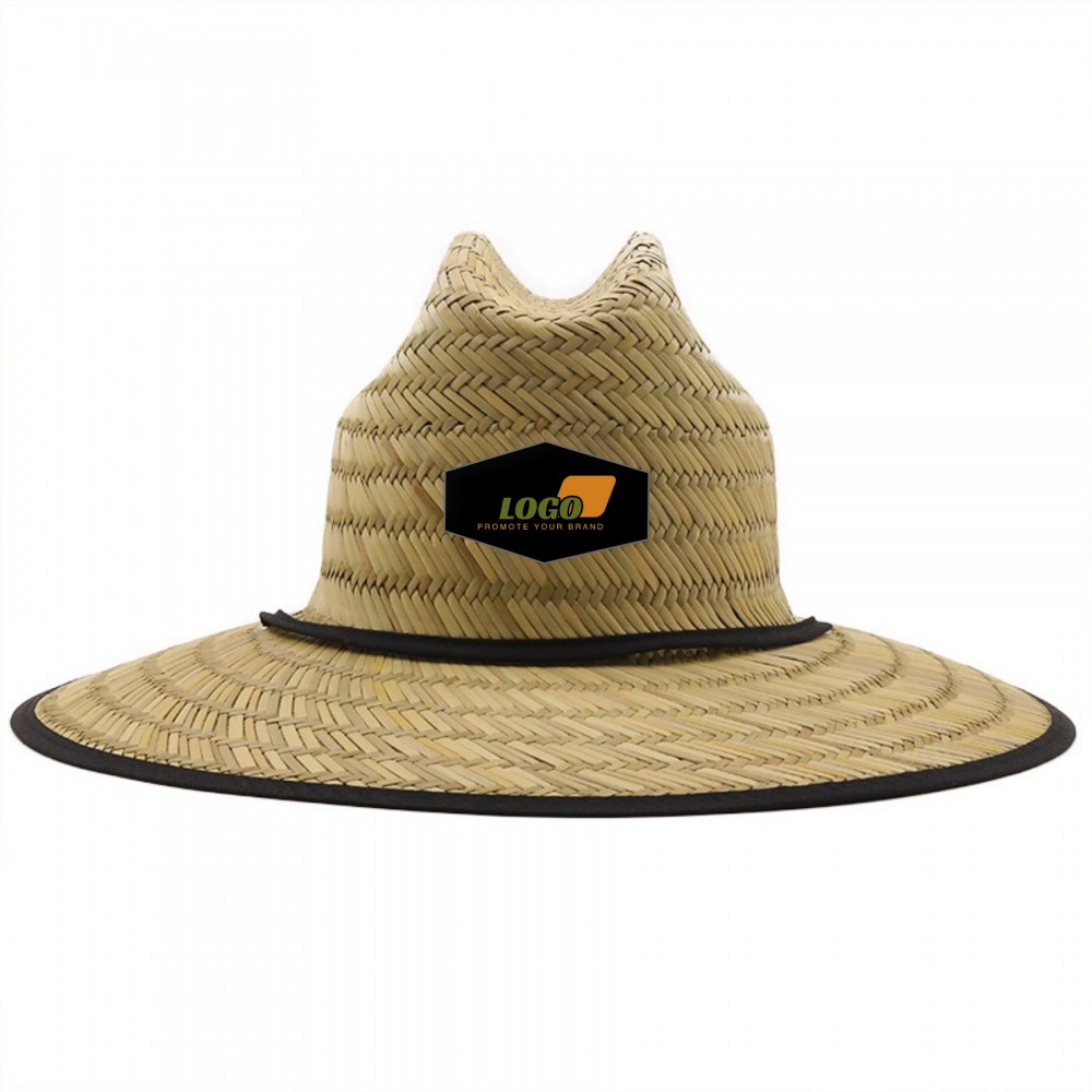 Wide Brim Summer Outdoor Lifeguard Straw Hat w/Various Patch with Logo