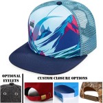 Customized Flat bill trucker mesh cap w/ sublimated crown