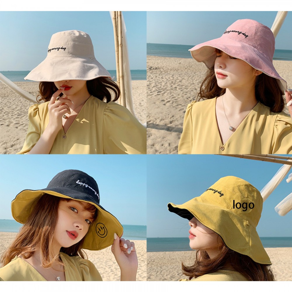 Logo Printed Double Sided Solid Color Bucket Hat