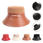 Branded Corduroy PU Leather Bucket Hat