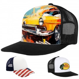 Custom 5 Panel Sublimation Polyester Mesh Back Trucker Cap With Plastic Snapback