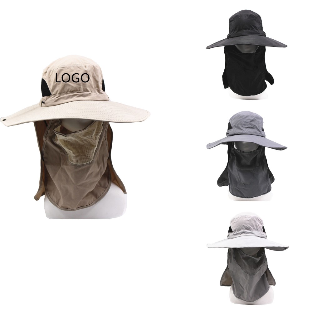 Cotton Bucket Hat with Neck Flap Logo Printed