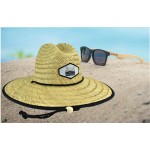 Logo Branded Straw Hat With Seti Bamboo Sunglasses Gift Set