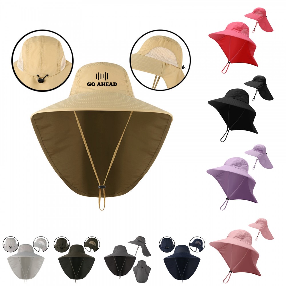 Wide Brim Sun Hat With Neck Flap with Logo Wide Brim Sun Hat With Neck Flap with Logo