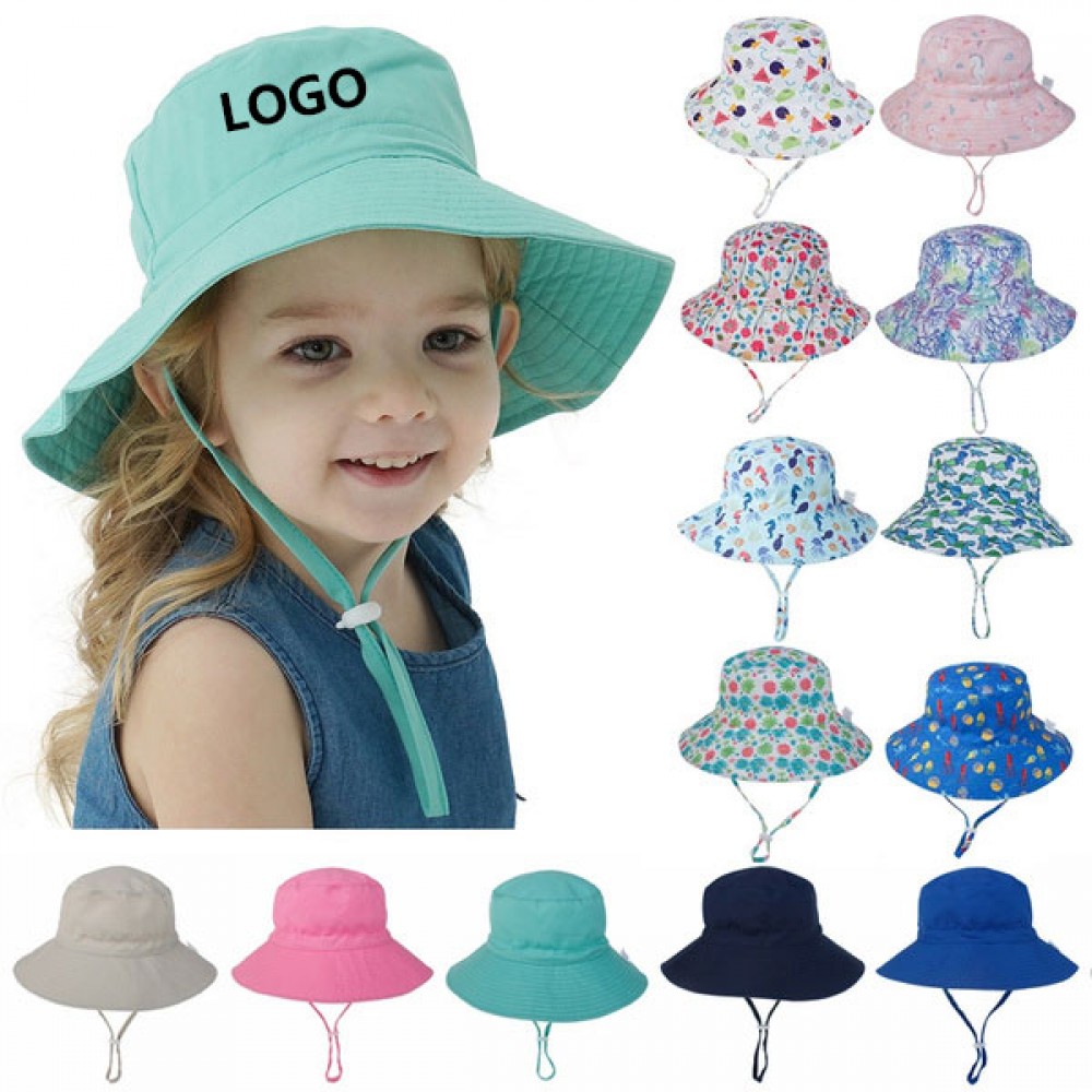 Adjustable Toddler Sun Hat, Wide Brim Bucket Hat with Logo