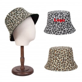100% Premium Cotton Blend Twill Outdoor Leopard-Print Bucket Hat with Logo