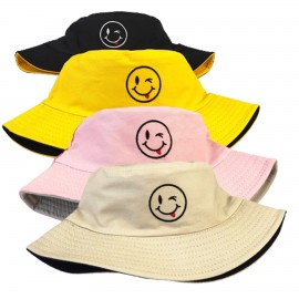 Cotton Bucket Hat With Smile Embroidery with Logo