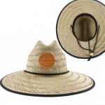 Leather Patch Wide Brim Summer Outdoor Lifeguard Straw Hat with Logo