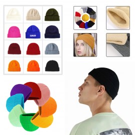 Solid Color Warm Knitted Brimless Hat Branded  Solid Color Warm Knitted Brimless Hat Branded