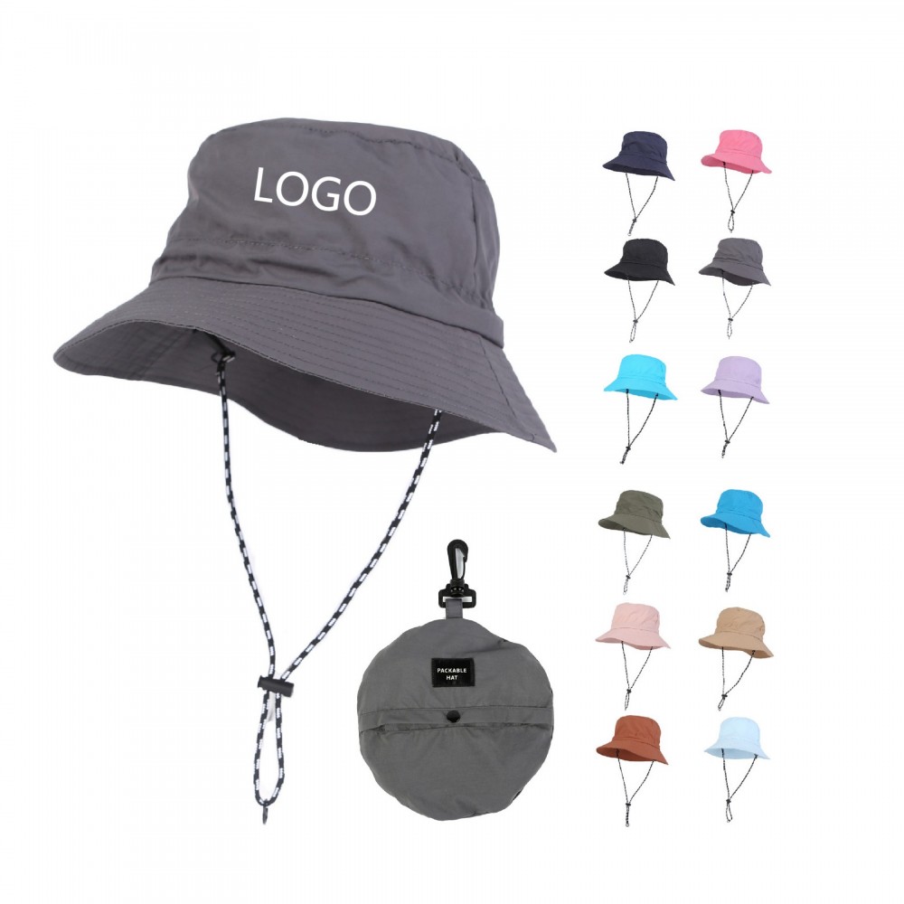 Polyester Packable Bucket Hat With Lanyard with Logo