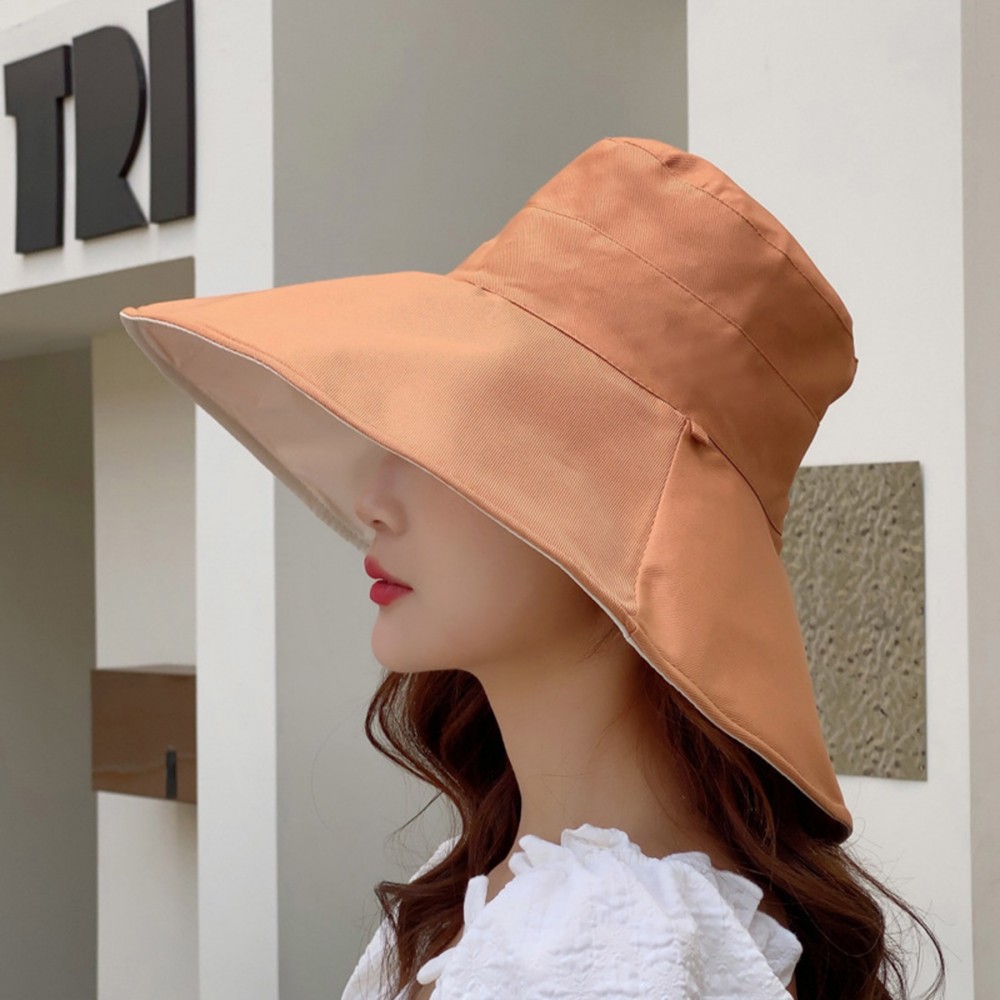 Women's Linen Cotton UPF 50+ Sun Hat Reversible Bucket Hat with Wide Fold-Up Brim and Chin Strap with Logo