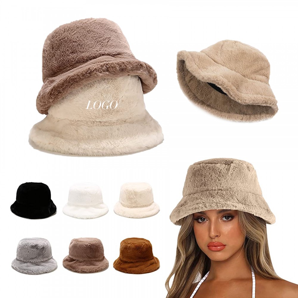 Faux Fur Furry Bucket Hat Branded