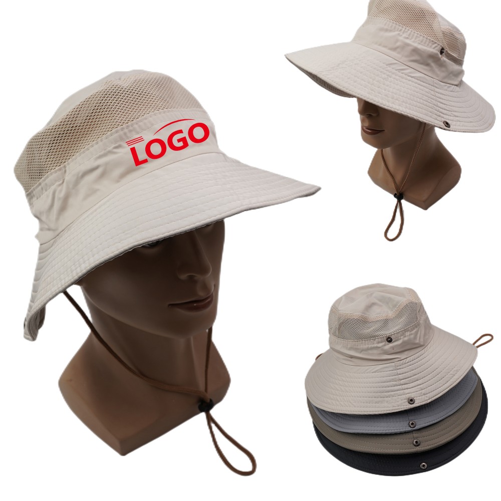 Wide Brim UV Protection Sun Bucket Hat With String with Logo
