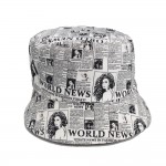 Branded Bucket Hat w/Newspaper Print