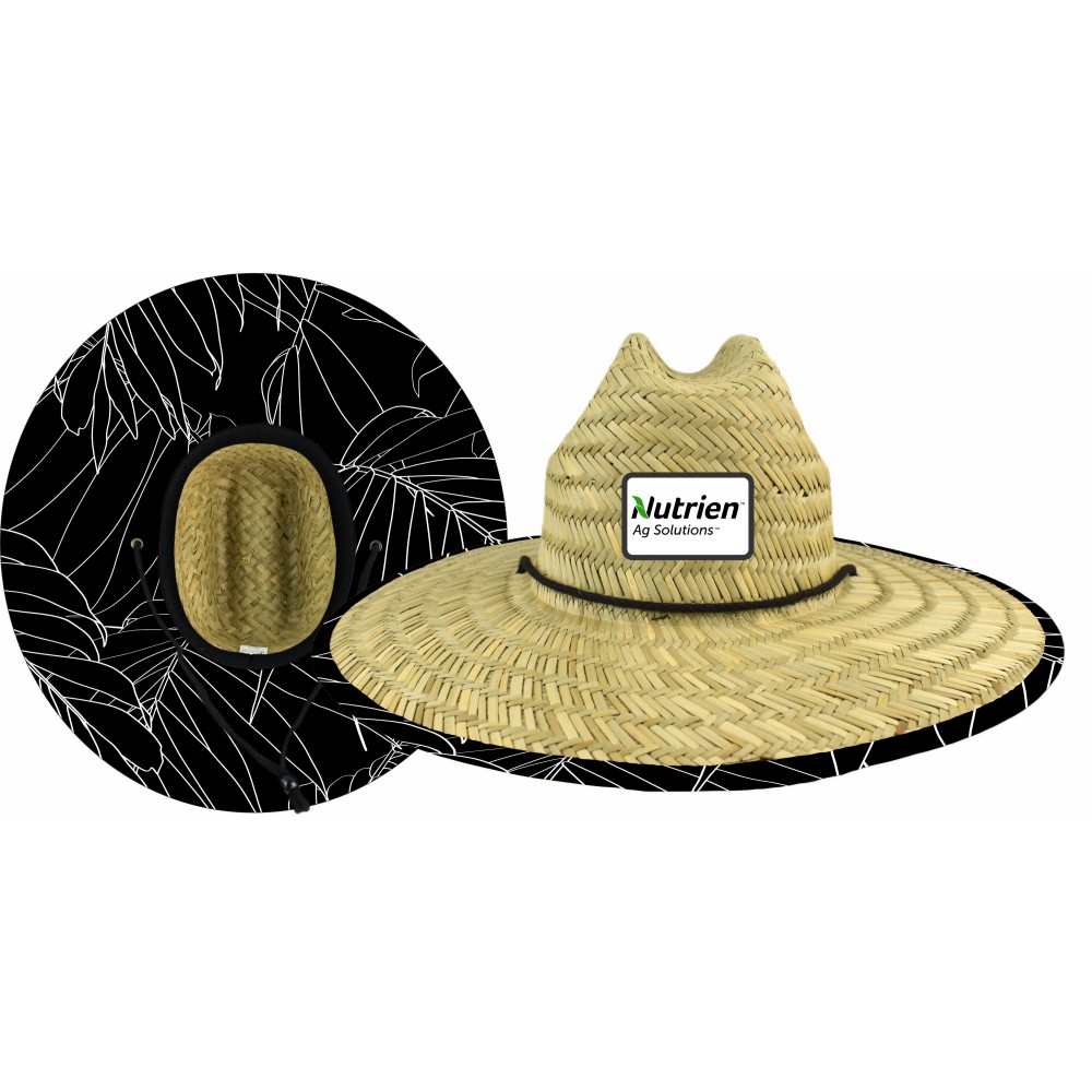MOQ 10pcs Domestic Straw Hat With Custom Patch - Black Leaves with Logo