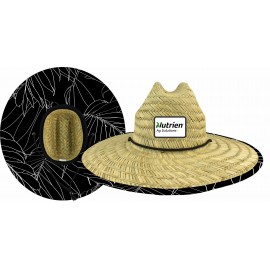 MOQ 10pcs Domestic Straw Hat With Custom Patch - Black Leaves with Logo