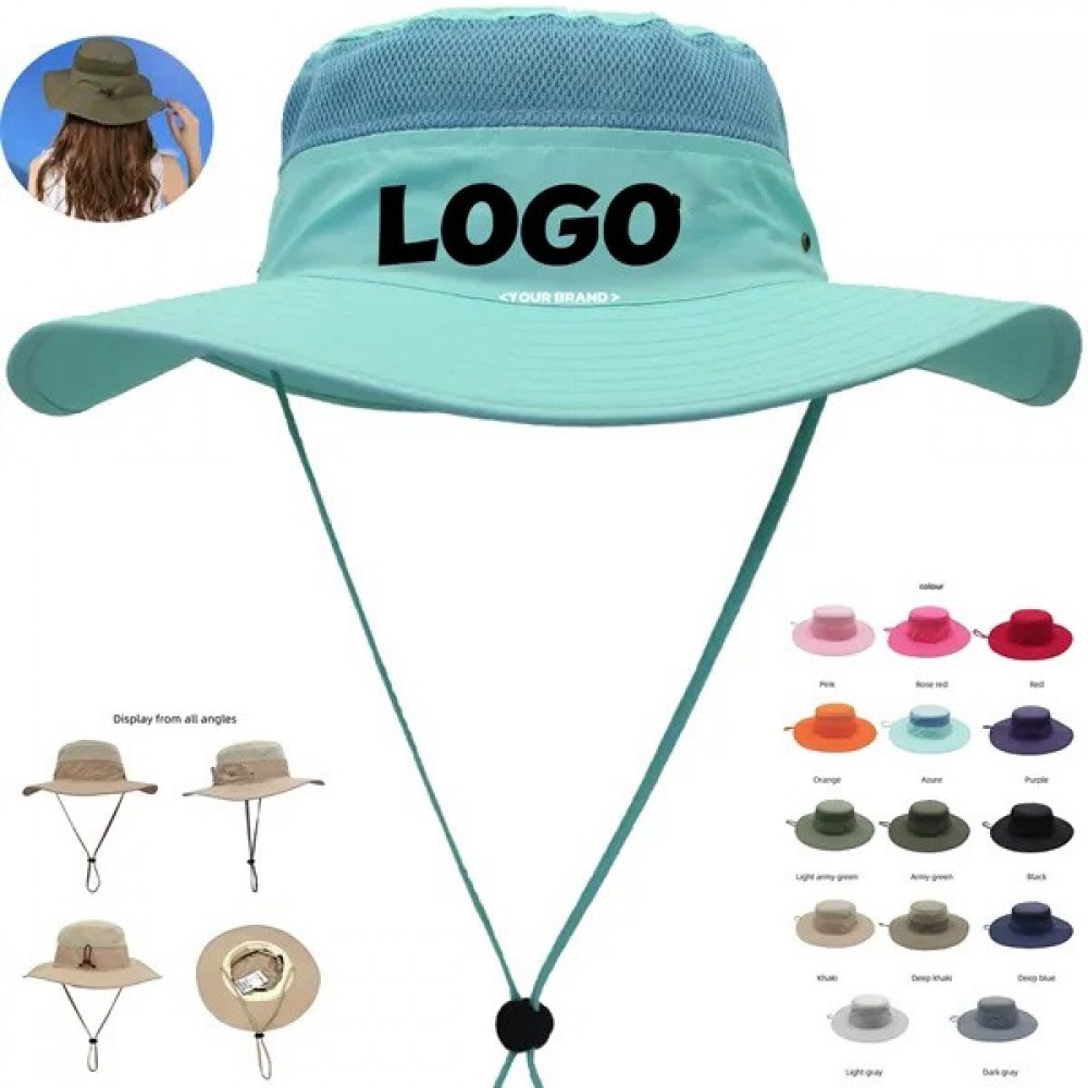 Outdoor Sun Hat Mesh Panel Wide Brim Bucket In Stock with Logo Outdoor Sun Hat Mesh Panel Wide Brim Bucket In Stock with Logo